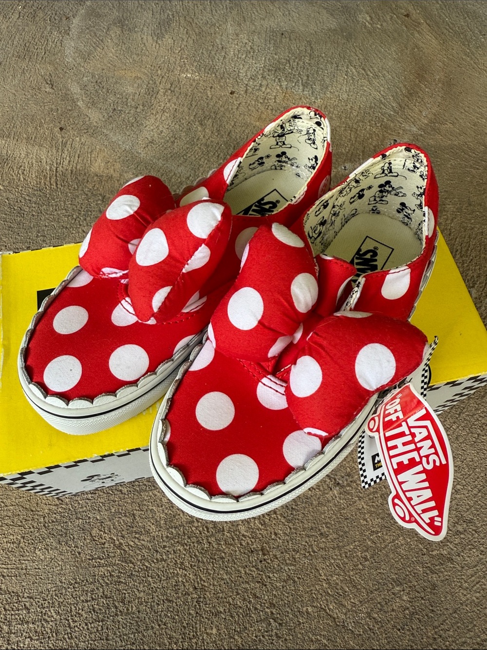 Vans Kids Minnie Mouse Red and White Polka Dot Slip-On Sneakers